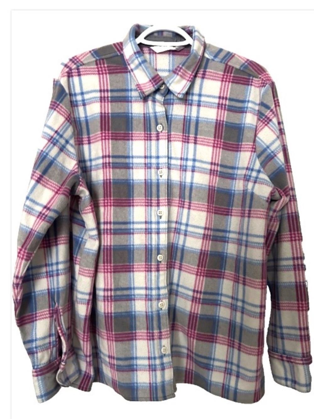 Riders by Lee Women’s XL Ultra Soft Fleece White/Blue/Pink Plaid Button-up Shirt